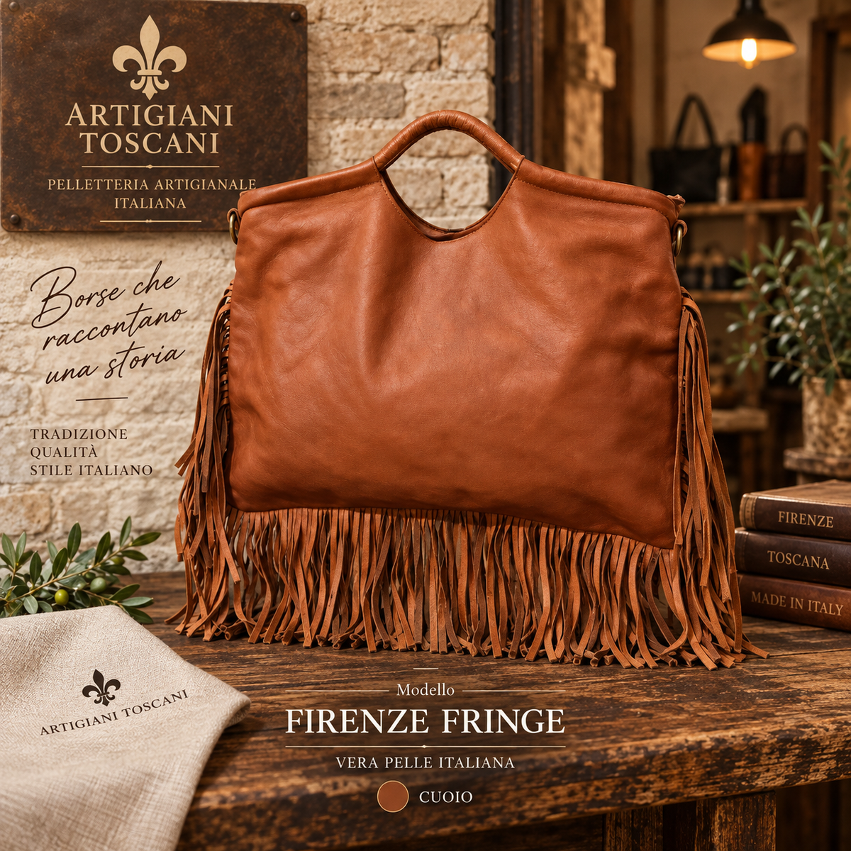 Borsa Firenze Fringe – Shopper Artigianale in Pelle con Frange