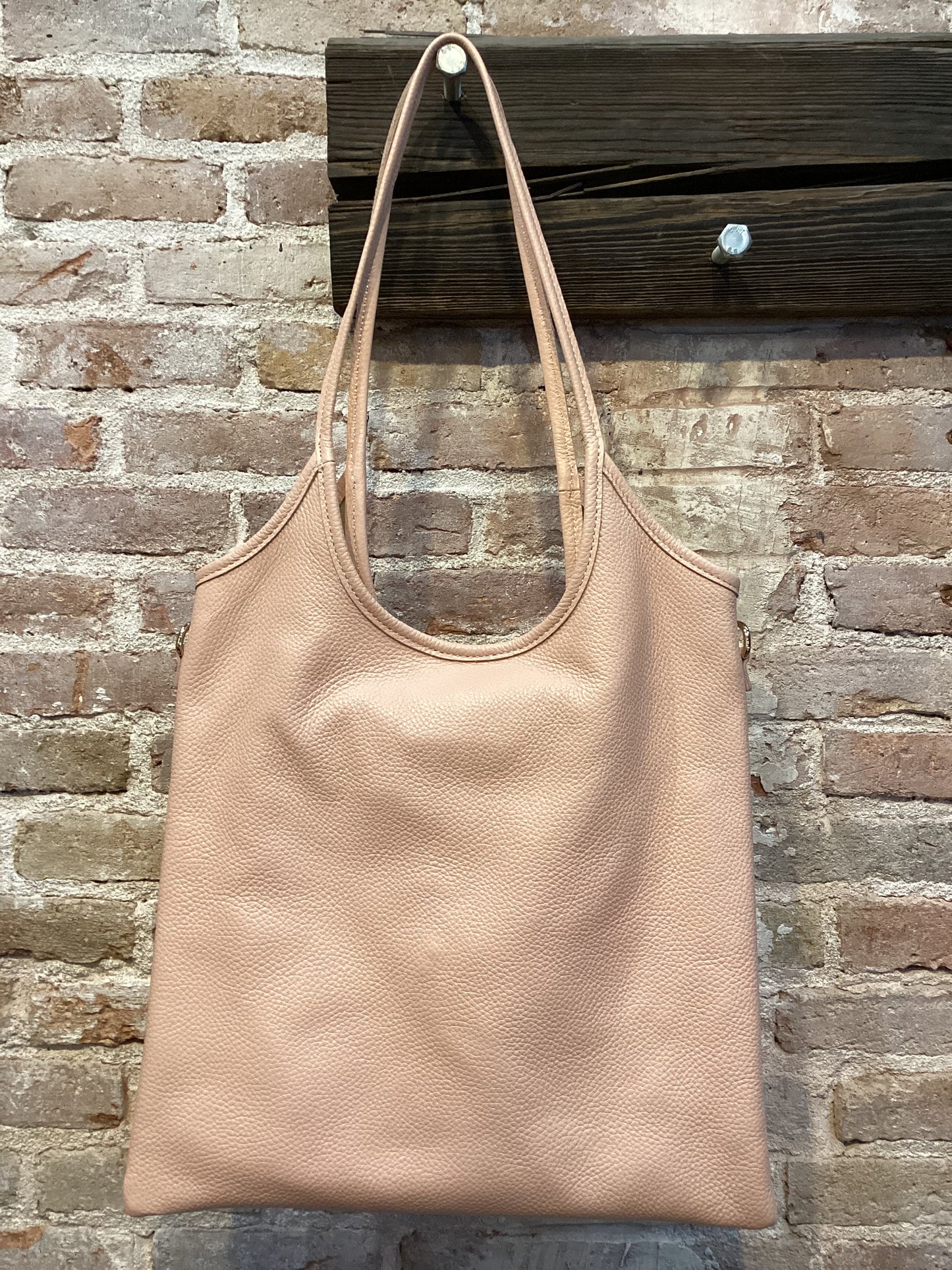 Beige Leather Shopper Bag