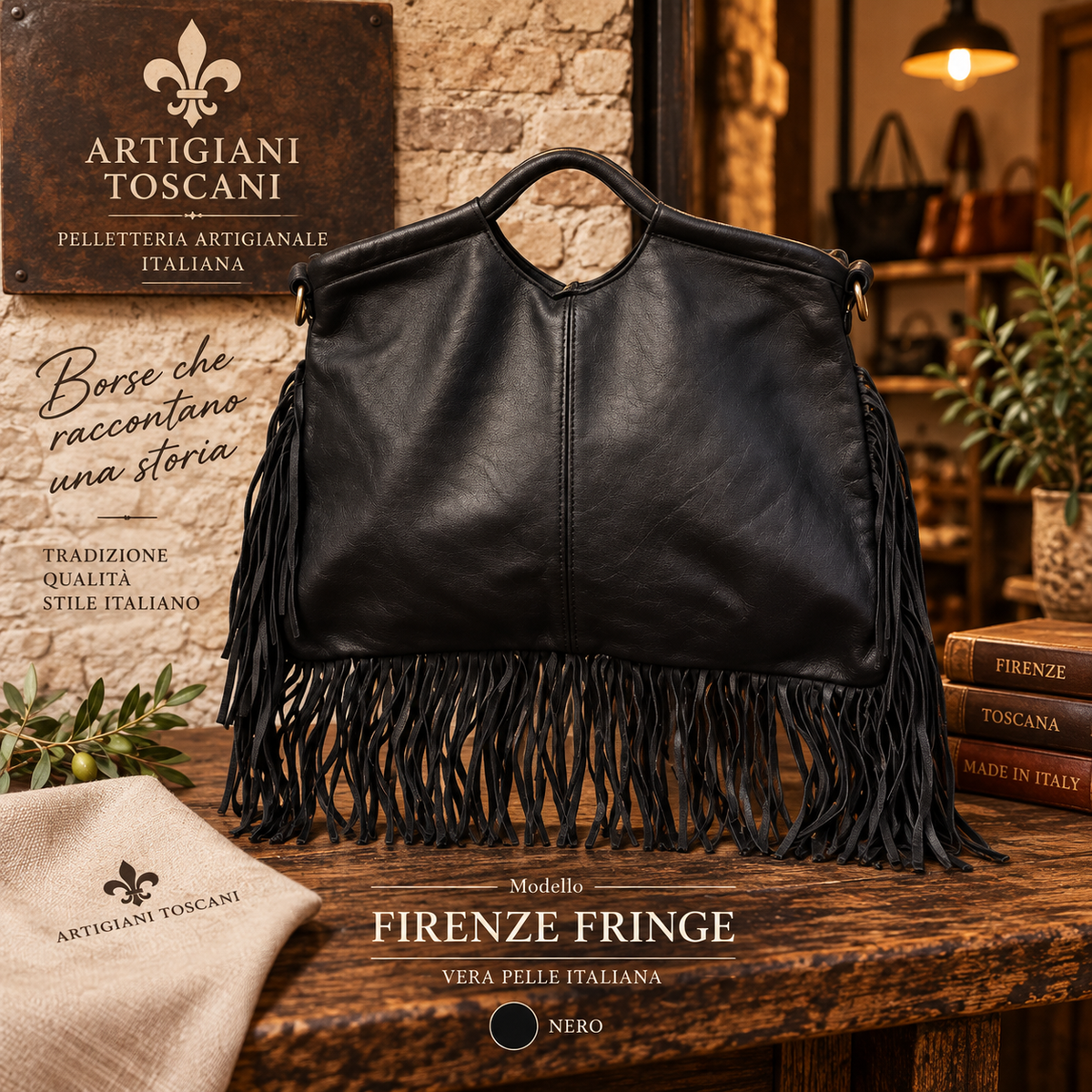 Borsa Firenze Fringe – Shopper Artigianale in Pelle con Frange
